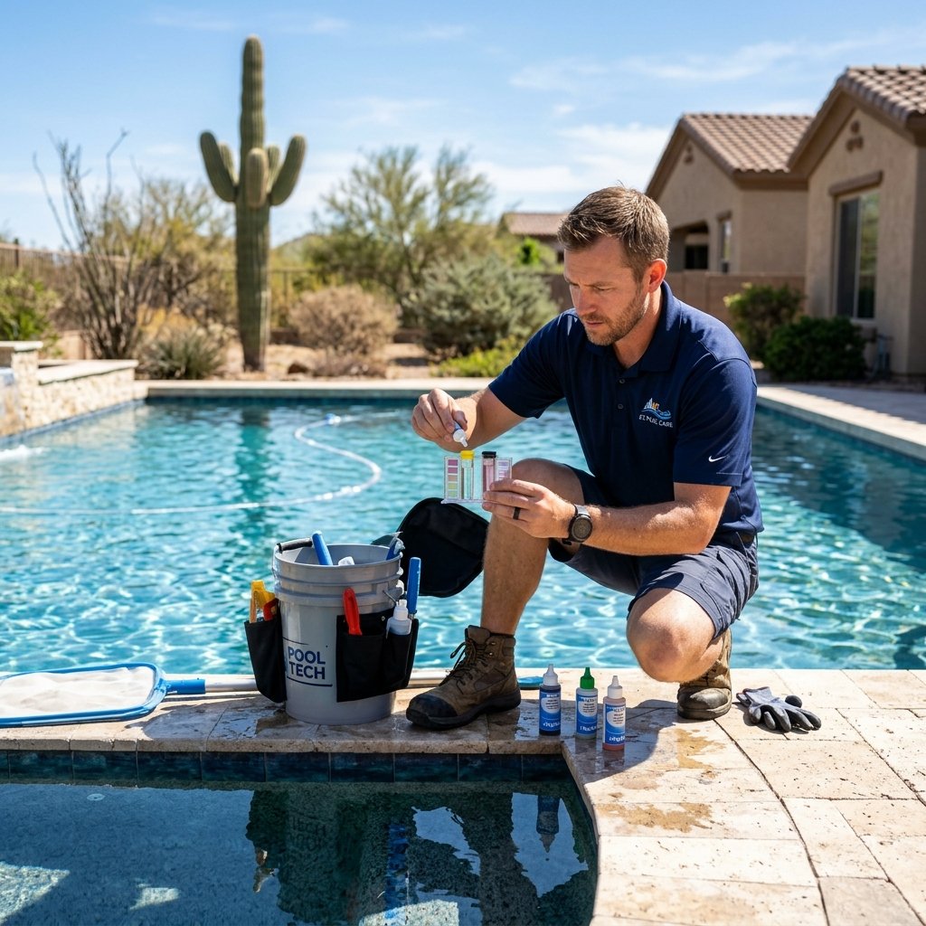 Pool technician testing water chemistry